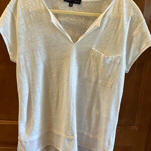 Sanctuary – Women’s Short-Sleeved White Linen Top with Contrast (Size M)